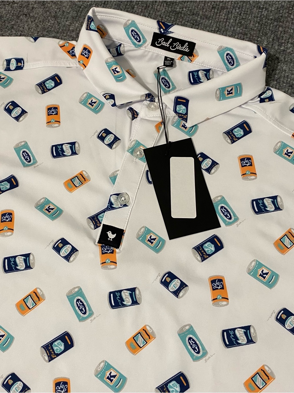 Bad Birdie Crushable Beer Can AOP Core Men's XL Short Sleeve Golf Polo NWT
